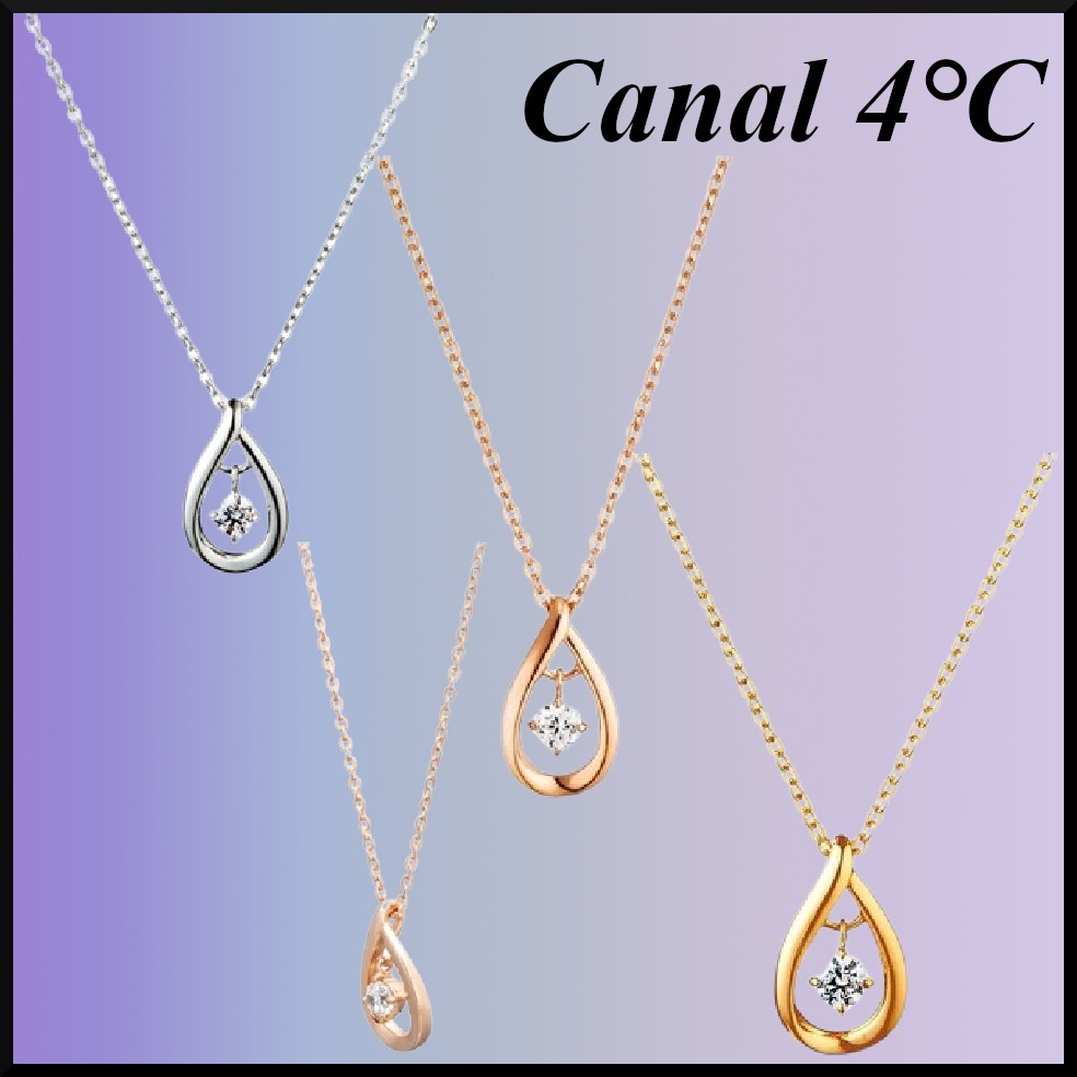 上品☆canal 4℃ 揺れるストーンチャームネックレス しずく 人気