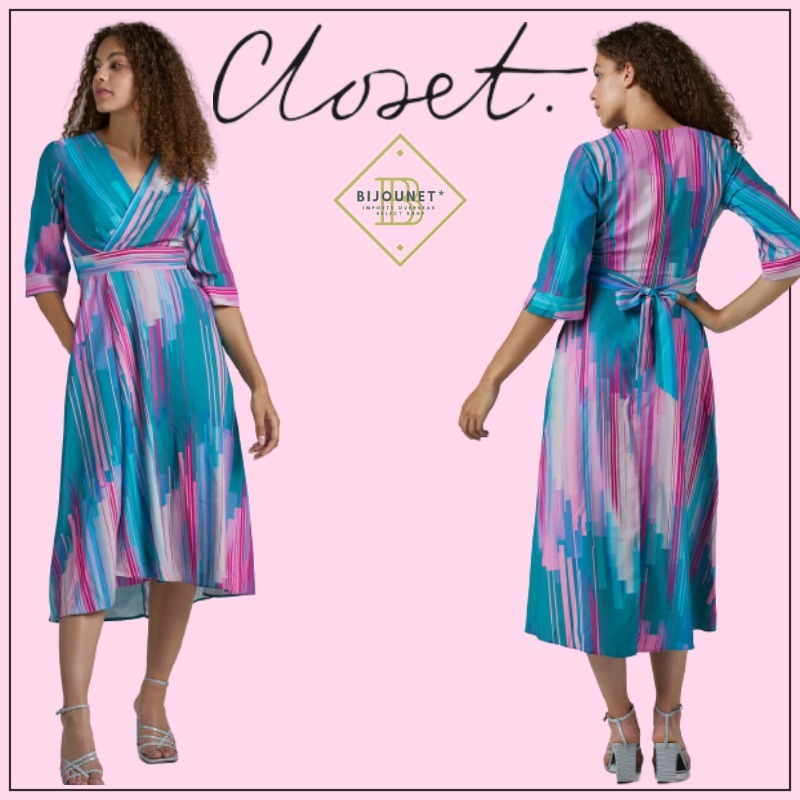 【オープニング 大放出セール】 日本未入荷*Closet* ミディドレス ラップ 5分袖 グリーン ワンピース 【オープニング 大放出セール】 日本未入荷*Closet* ミディドレス ラップ 5分袖 グリーン ワンピース