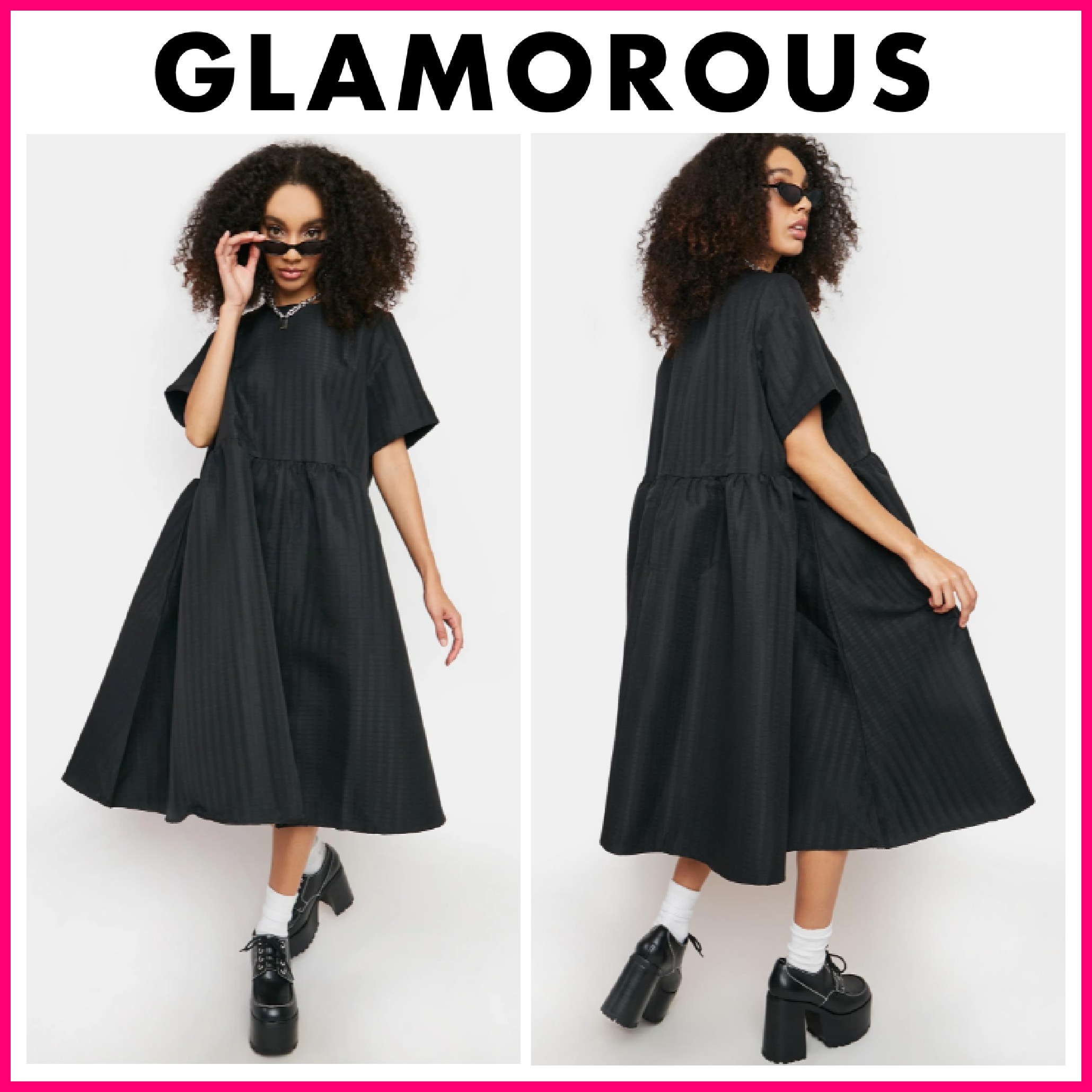 英国発♪ お洒落 ☆GLAMOROUS☆ BLACK JACQUARD MIDI DRESS
