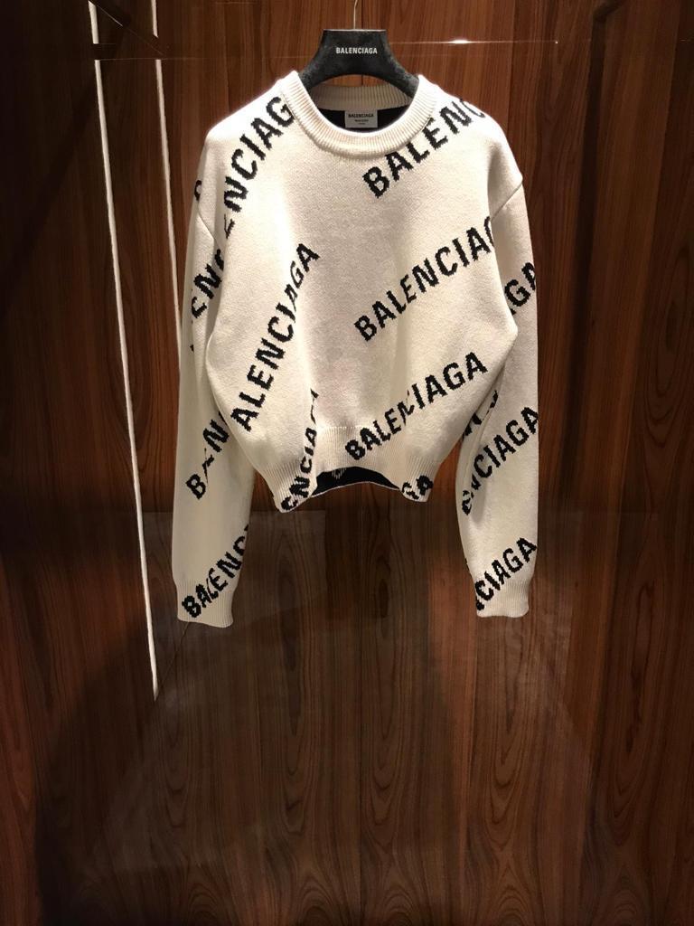 男女兼用 BALENCIAGA Allover Logo ロゴ総柄 クルーネック