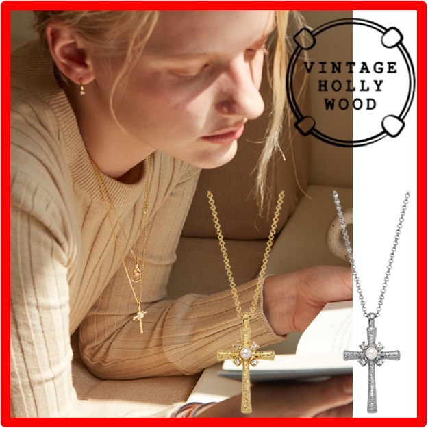 ☆【VINTAGE HOLLYWOOD】☆Delicated Texture Cross Necklac.e