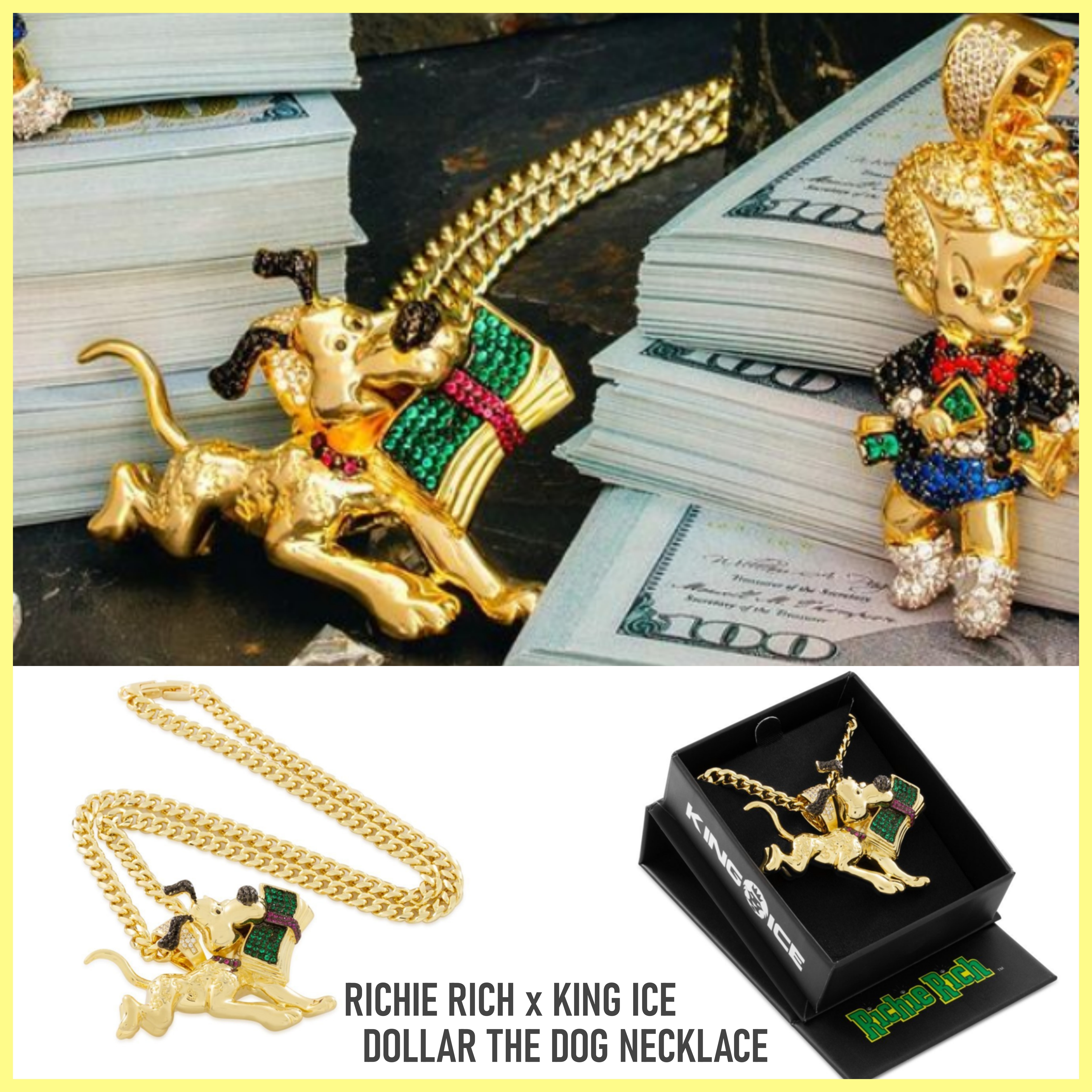 送税込【RICHIE RICH x KING ICE】DOLLAR THE DOG NECKLACE☆14K