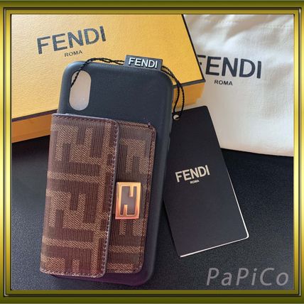 FENDI Smart Phone Cases Unisex Leather iPhone X iPhone XS Logo Smart Phone Cases