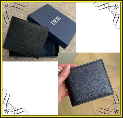 Christian Dior Folding Wallets Calfskin Plain Leather Folding Wallet Logo Folding Wallets