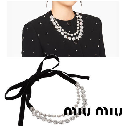 MIU MIU ネックレス シルバー ブラック クリスタル ベルベットリボン