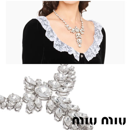 MIU MIU ネックレス シルバー ブラック クリスタル ベルベットリボン