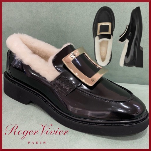 【Roger Vivier】バックル パテントレザー ファーローファー