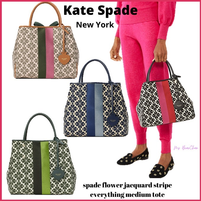 【kate Spade】spade flower jacquard stripe everything M tote 【60%OFF】