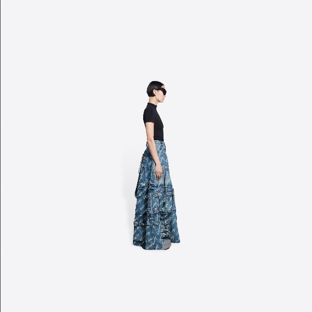 【22SS】BALENCIAGA Allover Logo Maxi Raver スカート デニム