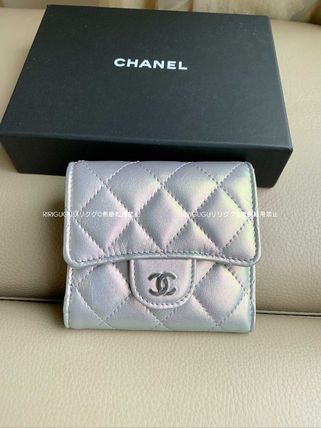 CHANEL Folding Wallets Plain Leather Folding Wallet Long Wallet  Folding Wallets