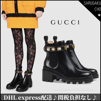 GUCCI Mid Heel Leather ankle boot with belt