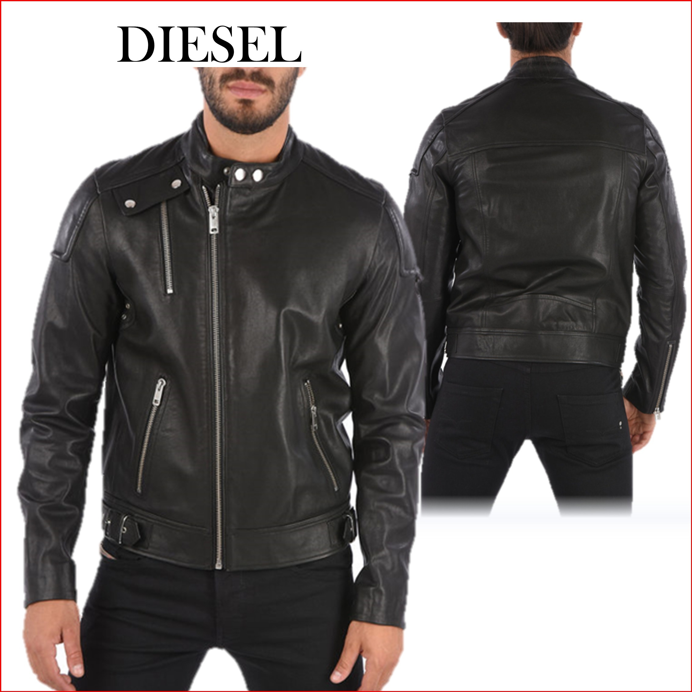 都内で DIESEL ディーゼル メンズ ジャケット ラムレザー ブラック 黒 ジャケット・アウター