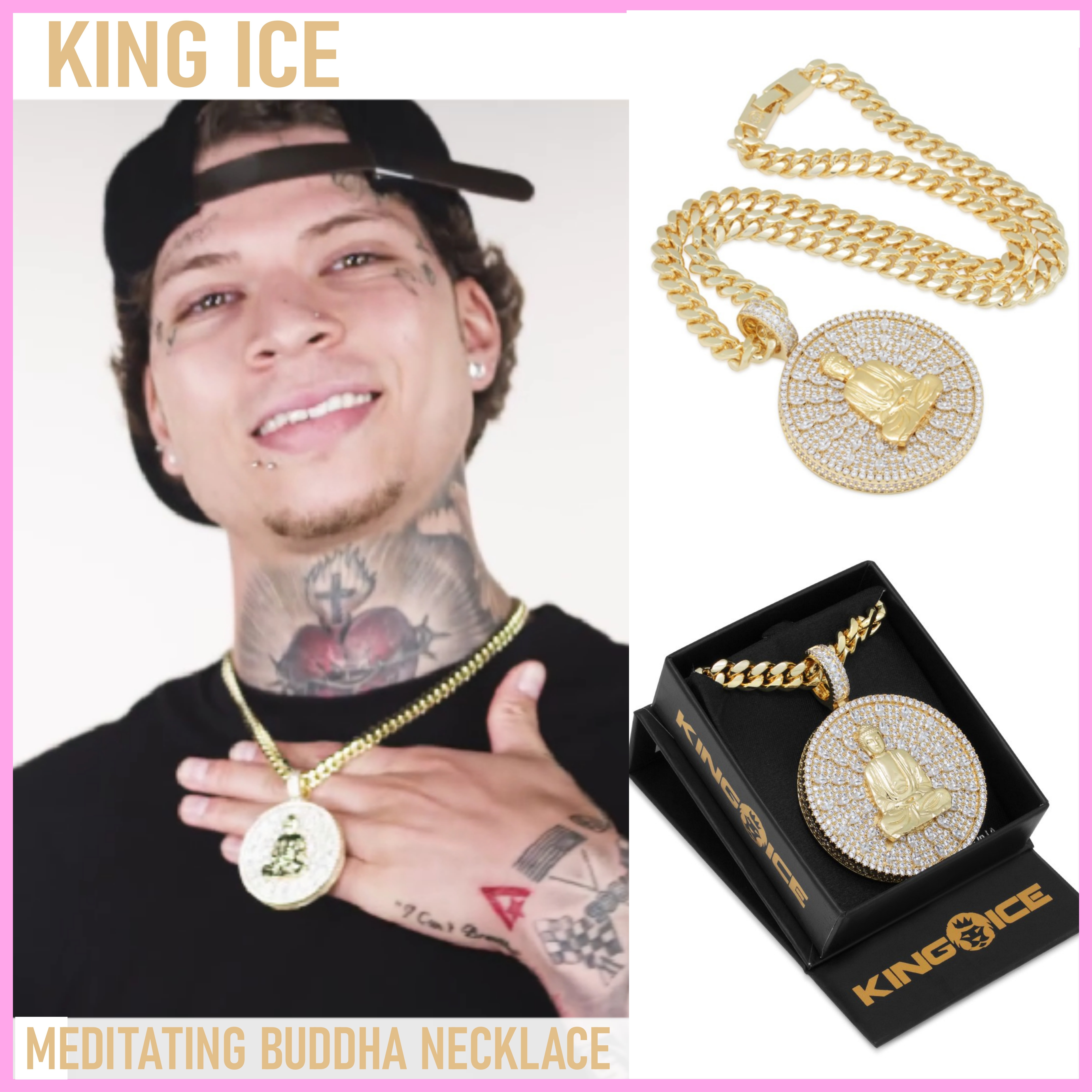 送料関税込【King Ice】MEDITATING BUDDHA NECKLACE 14K☆国内発
