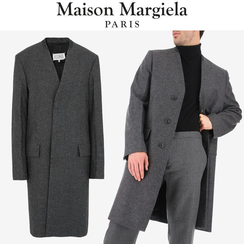 Maison Margiela カラーレス ウールコート 千鳥格子 ノーカラー コートその他 Maison Margiela カラーレス ウールコート 千鳥格子 ノーカラー コートその他