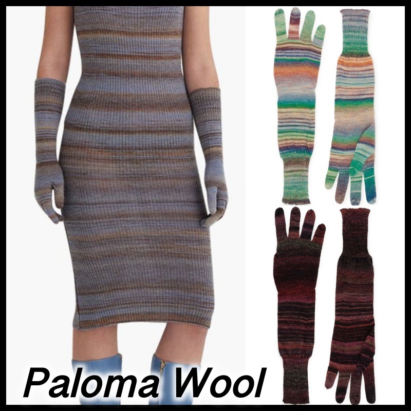 Paloma Wool 2021-22FW Stripes Unisex Wool Street Style Gloves Gloves