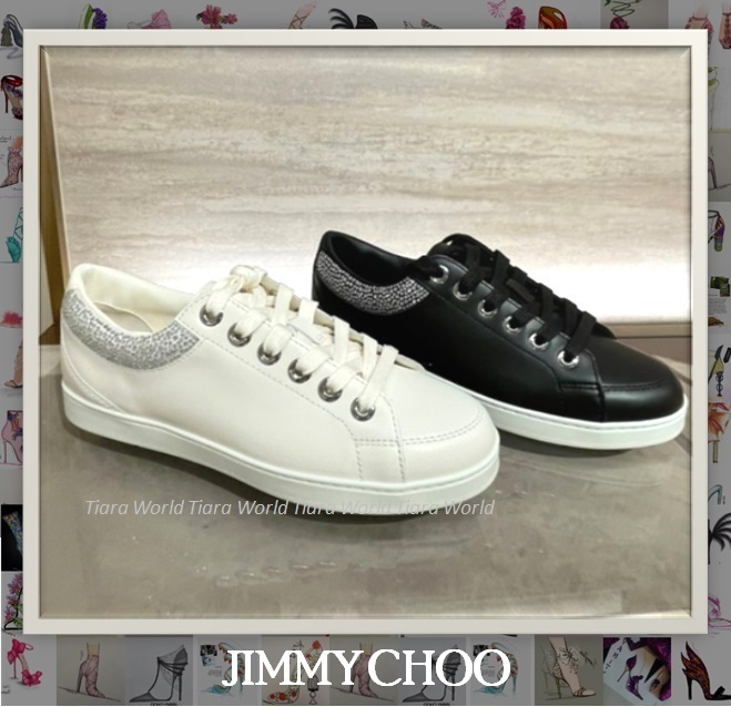 VIP SALE★Jimmy Choo CASH クリスタル★スニーカー ロゴ 黒 白