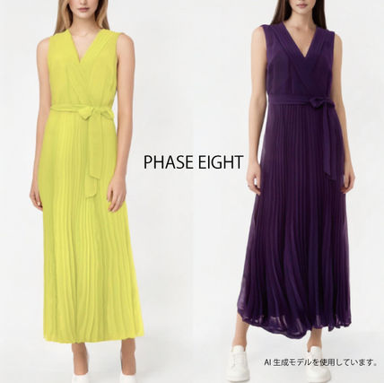 Phase Eight Dresses Wrap Dresses A-line Chiffon Sleeveless Flared V-Neck Plain