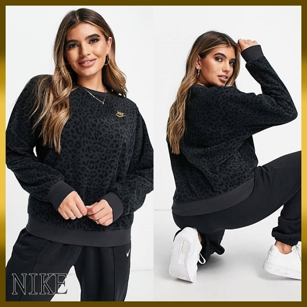 *NIKE*ブラックレオパードプリント スウェットシャツ*送料込 スウェット・トレーナー *NIKE*ブラックレオパードプリント スウェットシャツ*送料込 スウェット・トレーナー