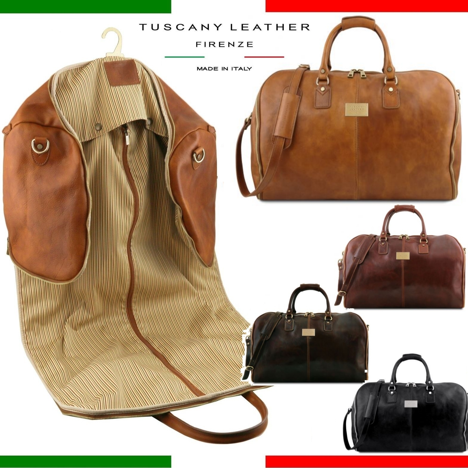 イタリア製【TuscanyLeather】衣装収納つき本革ボストンバッグ