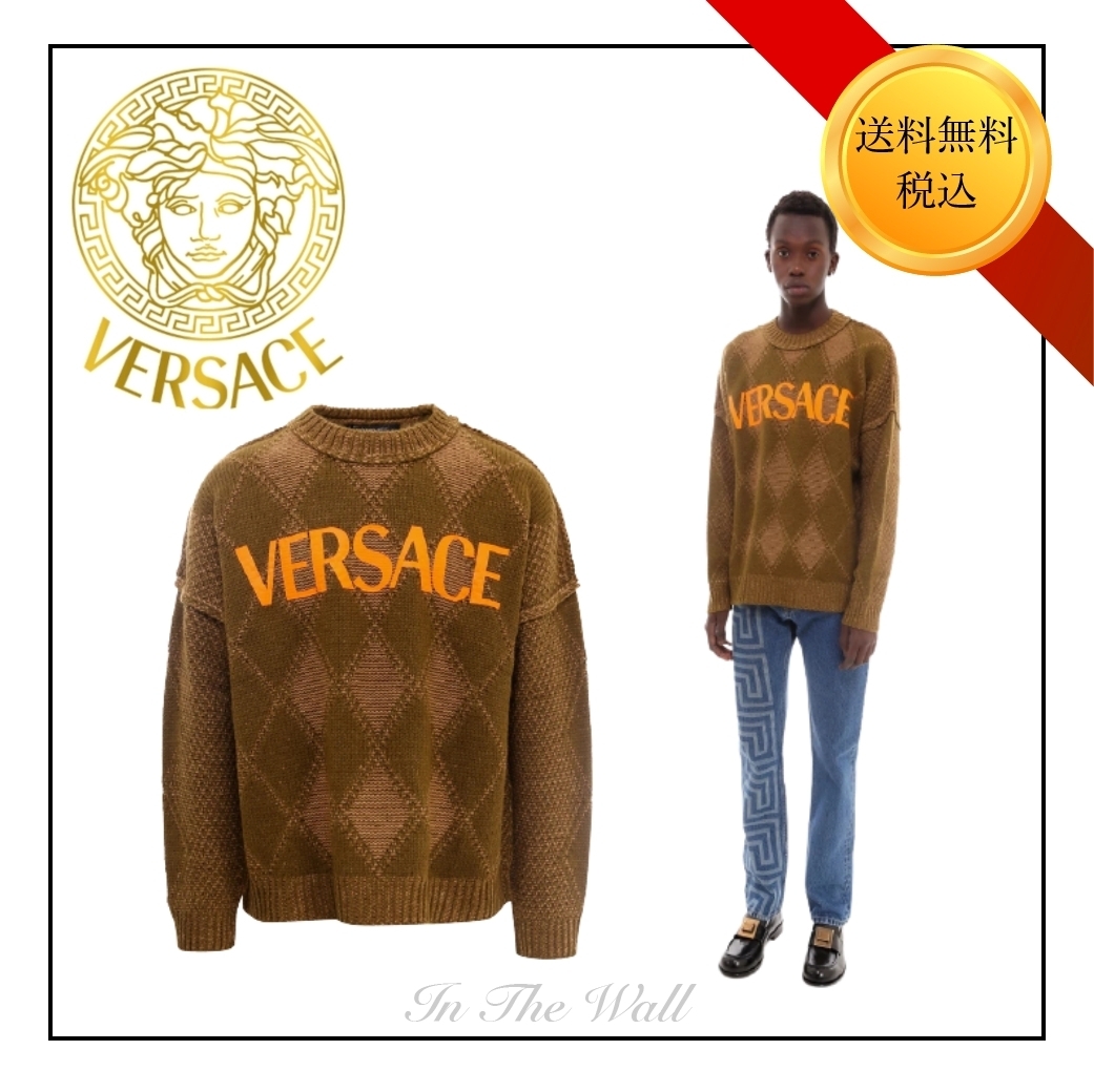 限定品★送料/関税補償!【VERSACE】Argyl ロゴ ニット セーター 限定品★送料/関税補償!【VERSACE】Argyl ロゴ ニット セーター