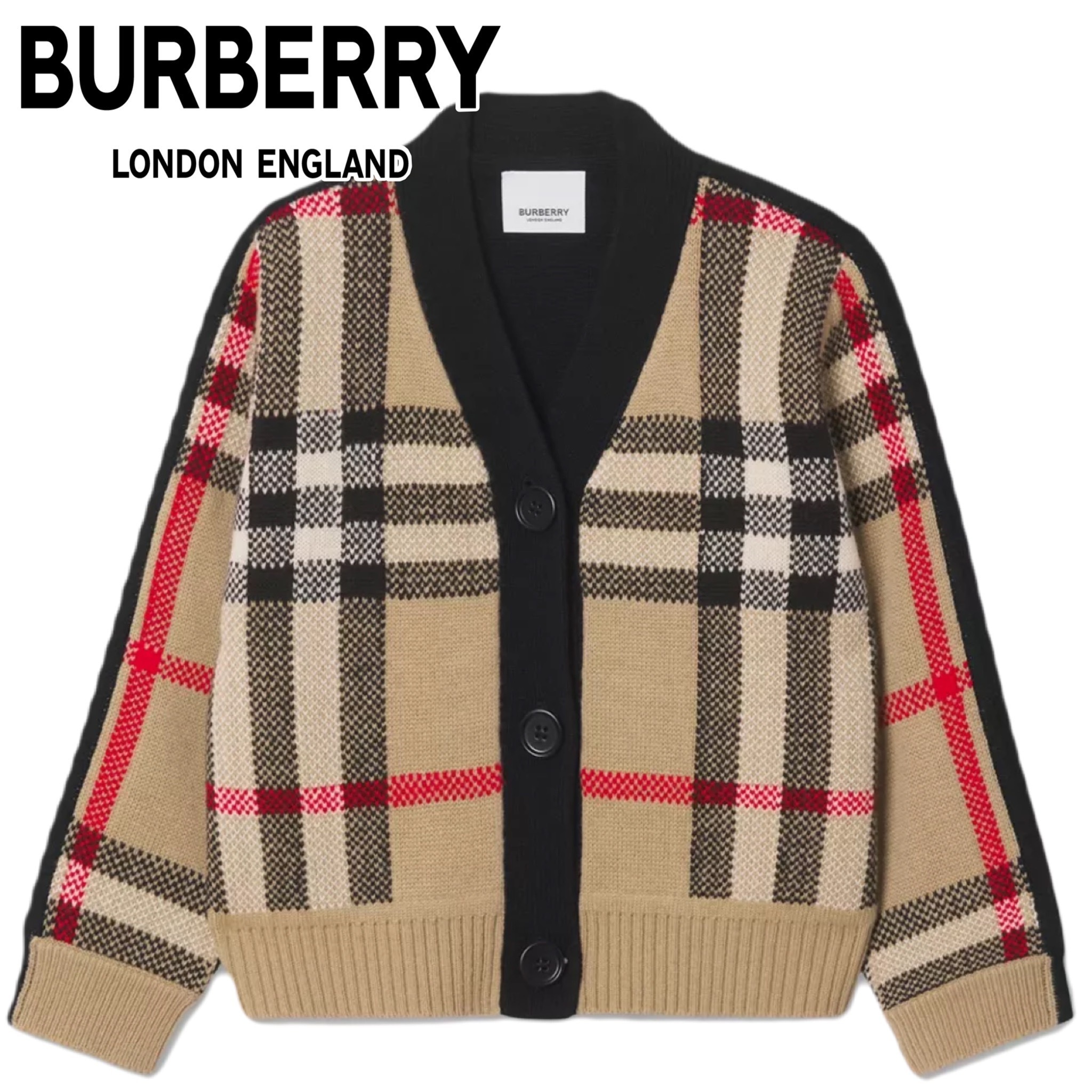 大人もOK◆BURBERRY◆チェック ウールカシミア ジャカードカーデ