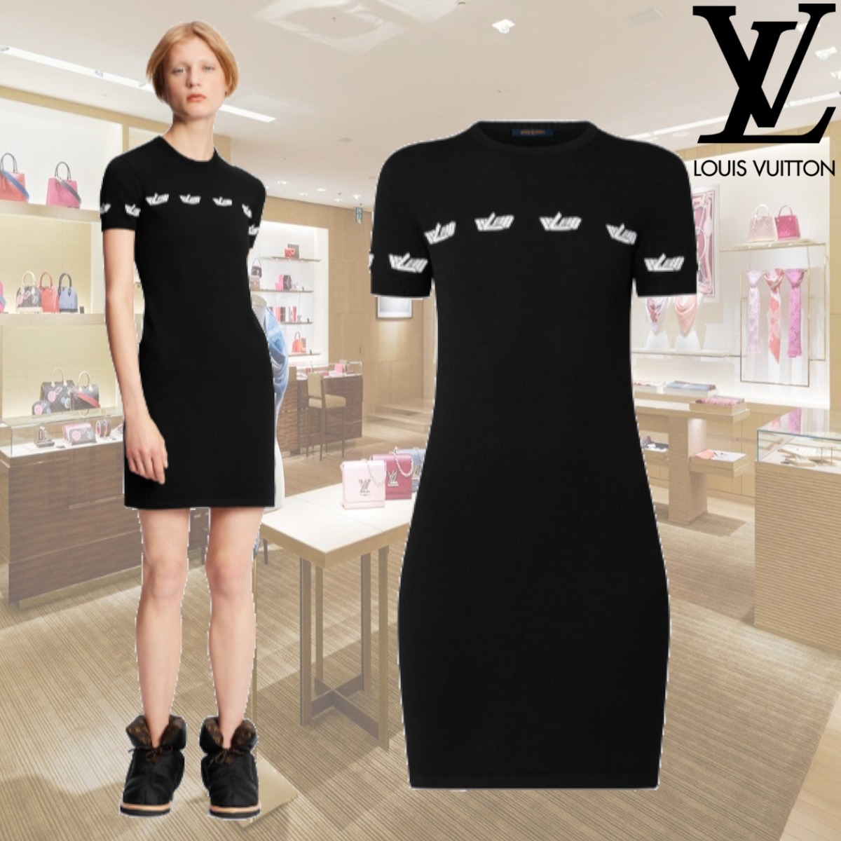 ずっと気になってた ルイヴィトン LVヴィテスTシャツドレス ワンピース ミニドレス黒 ワンピース ずっと気になってた ルイヴィトン LVヴィテスTシャツドレス ワンピース ミニドレス黒 ワンピース