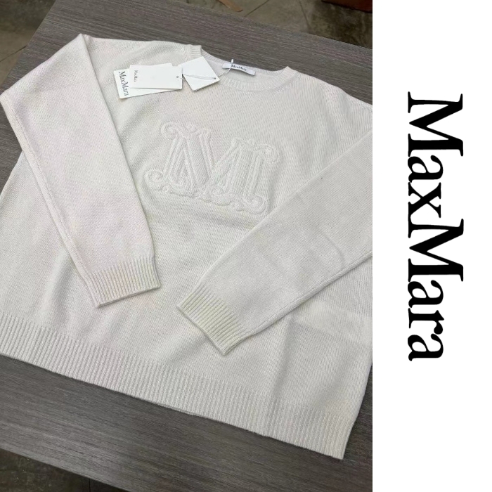 Max Mara ニット Mロゴ ホワイト セーター 丸首 トップス ニット・セーター Max Mara ニット Mロゴ ホワイト セーター 丸首 トップス ニット・セーター