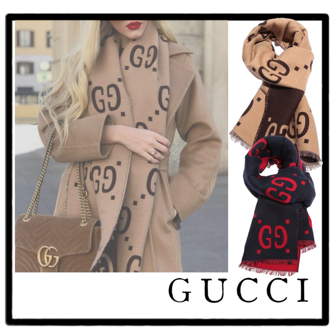GUCCIグッチ】☆GGジャカードウールシルクスカーフ ...