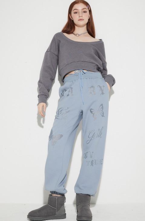【返品不可】 LUV IS TRUE★OW GLITTER JOGGER(BLUE)ブルー パンツ 【返品不可】 LUV IS TRUE★OW GLITTER JOGGER(BLUE)ブルー パンツ