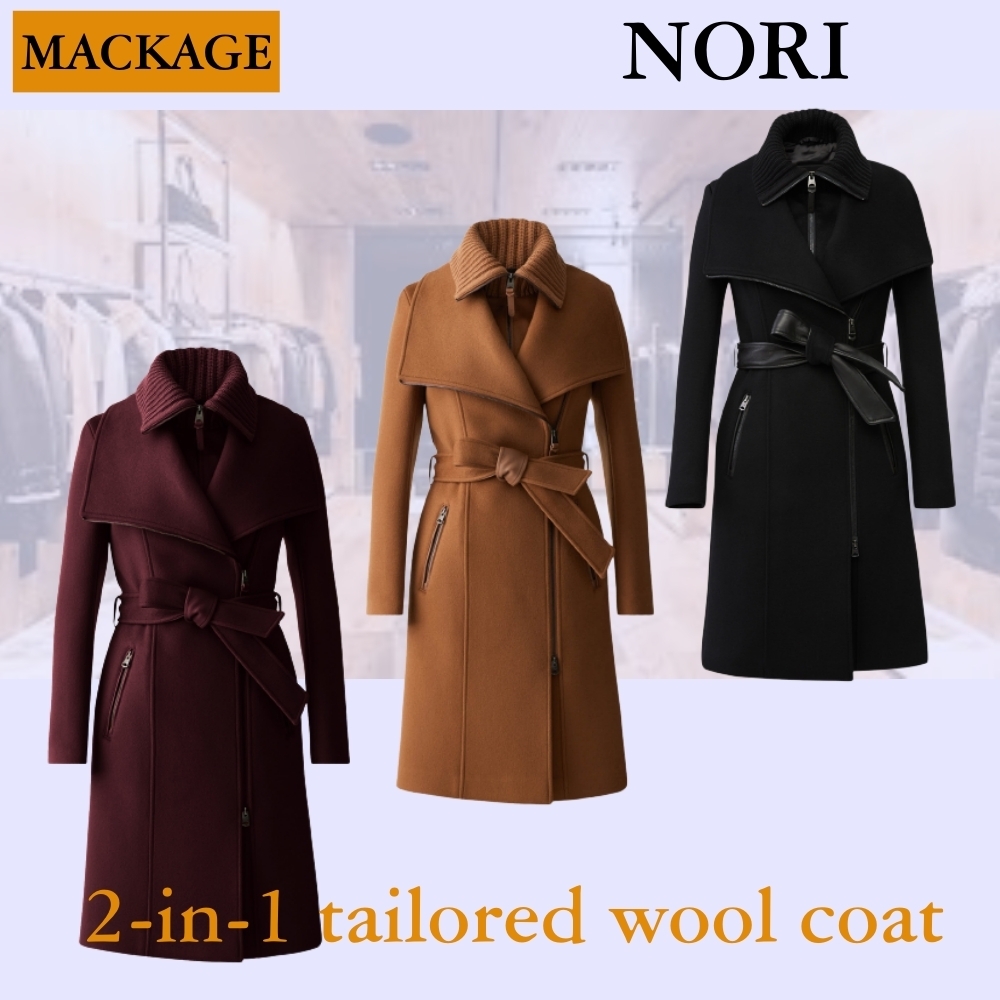 MACKAGE NORI サッシベルト付き2-In-1仕立てられたウールコート