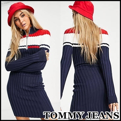 超熱 【TOMMY JEANS】 カラーブロック ジップアップ リブ ロゴ ドレス ワンピース 超熱 【TOMMY JEANS】 カラーブロック ジップアップ リブ ロゴ ドレス ワンピース