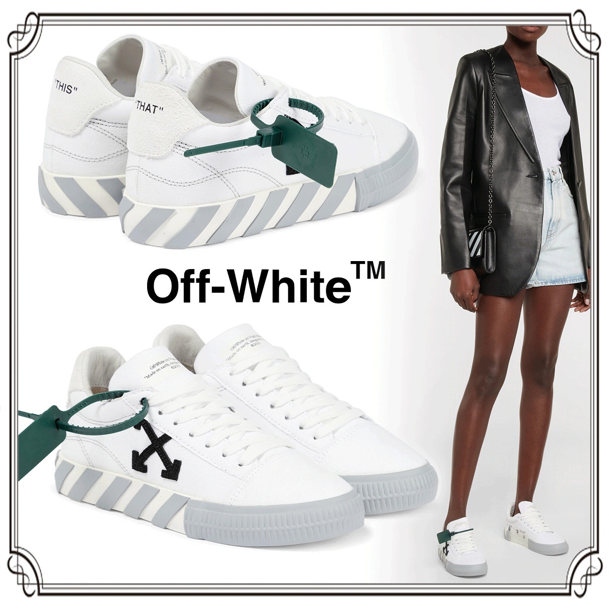 OFF-WHITE Low Vulcanized キャンバススニーカー ホワイト関送込 海外ブランド
