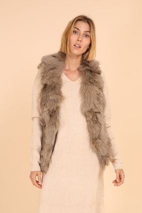 Vest Jackets Short Casual Style Fur Blended Fabrics Street Style Plain 2