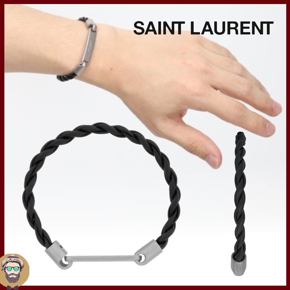 ∞SAINT LAURENT∞ウーブンレザーとメタルのIDタグブレスレット ∞SAINT LAURENT∞ウーブンレザーとメタルのIDタグブレスレット
