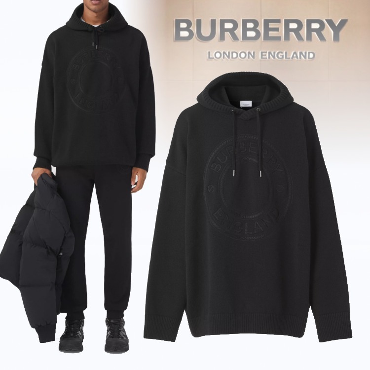 人気☆Burberry ロゴクラフィック カシミア フーディー/黒 【待望★】