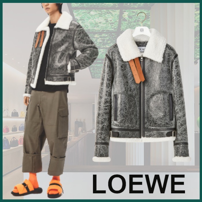 ☆LOEWE☆Aviator jacket in crackled nappa and shearling 名作