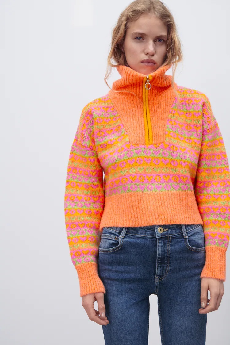 ZARA ニット・セーター ☆ドイツ発*ZARA*新作*ハーフZIPジャガードニット/RN☆(4)