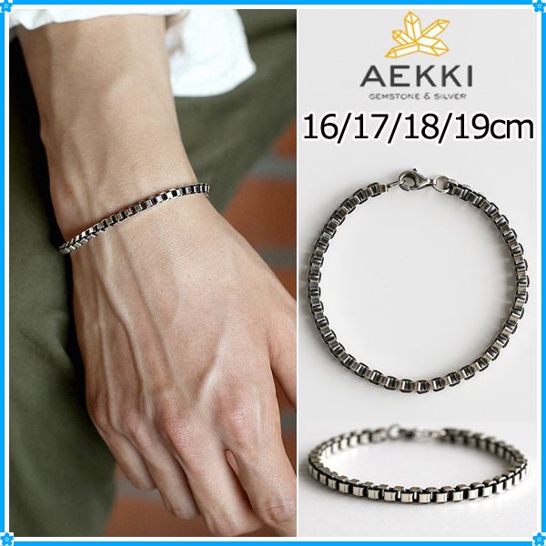 【AEKKI】Box Chain No.04 Silver Chain Bracelet (約16〜19cm)