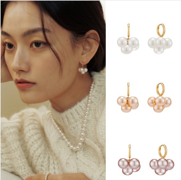 TATIANA☆Berry Button Pearl Earrings