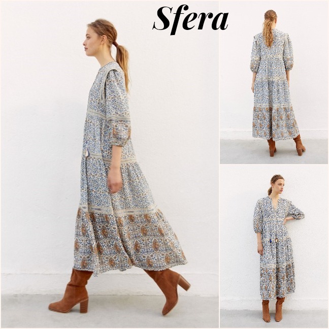 スペイン★Sfera★お洒落映え 大人カラー素敵なプリント柄ワンピ