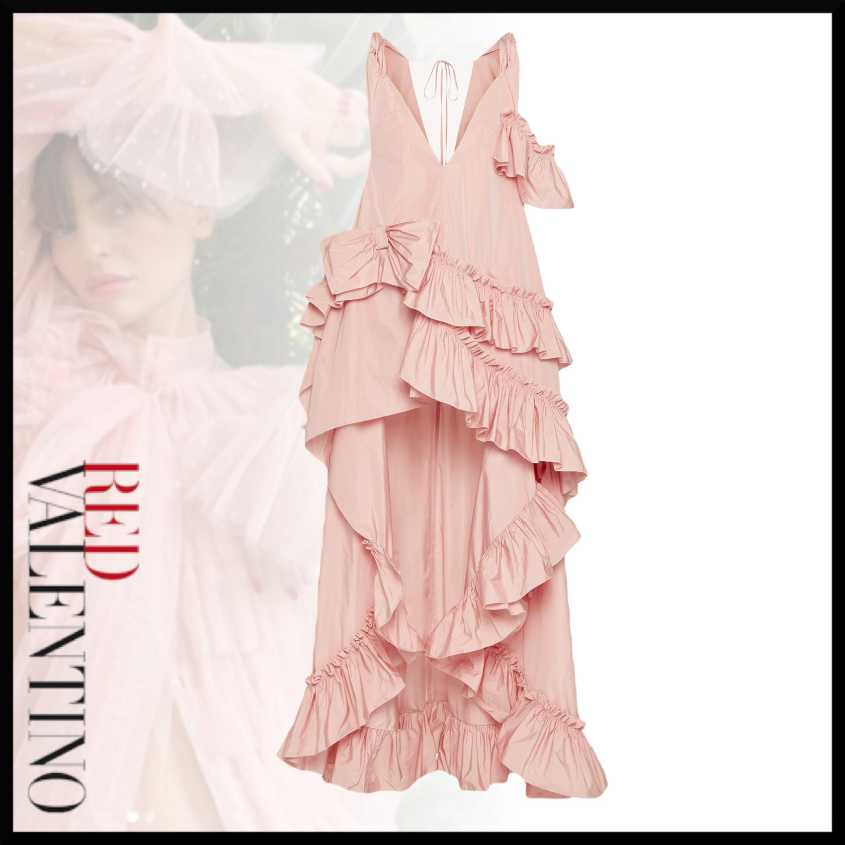 RED VALENTINO】フリル タフタドレス アシンメトリー ワンピース
