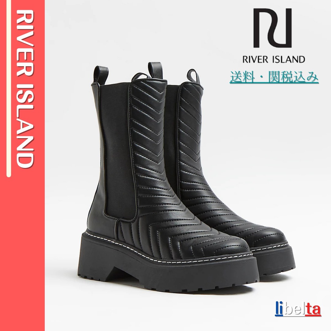 人気ブランドの 【RiverIsland】キルティングレザーサイドゴアブーツ/Black★ ショートブーツ・ブーティ 人気ブランドの 【RiverIsland】キルティングレザーサイドゴアブーツ/Black★ ショートブーツ・ブーティ