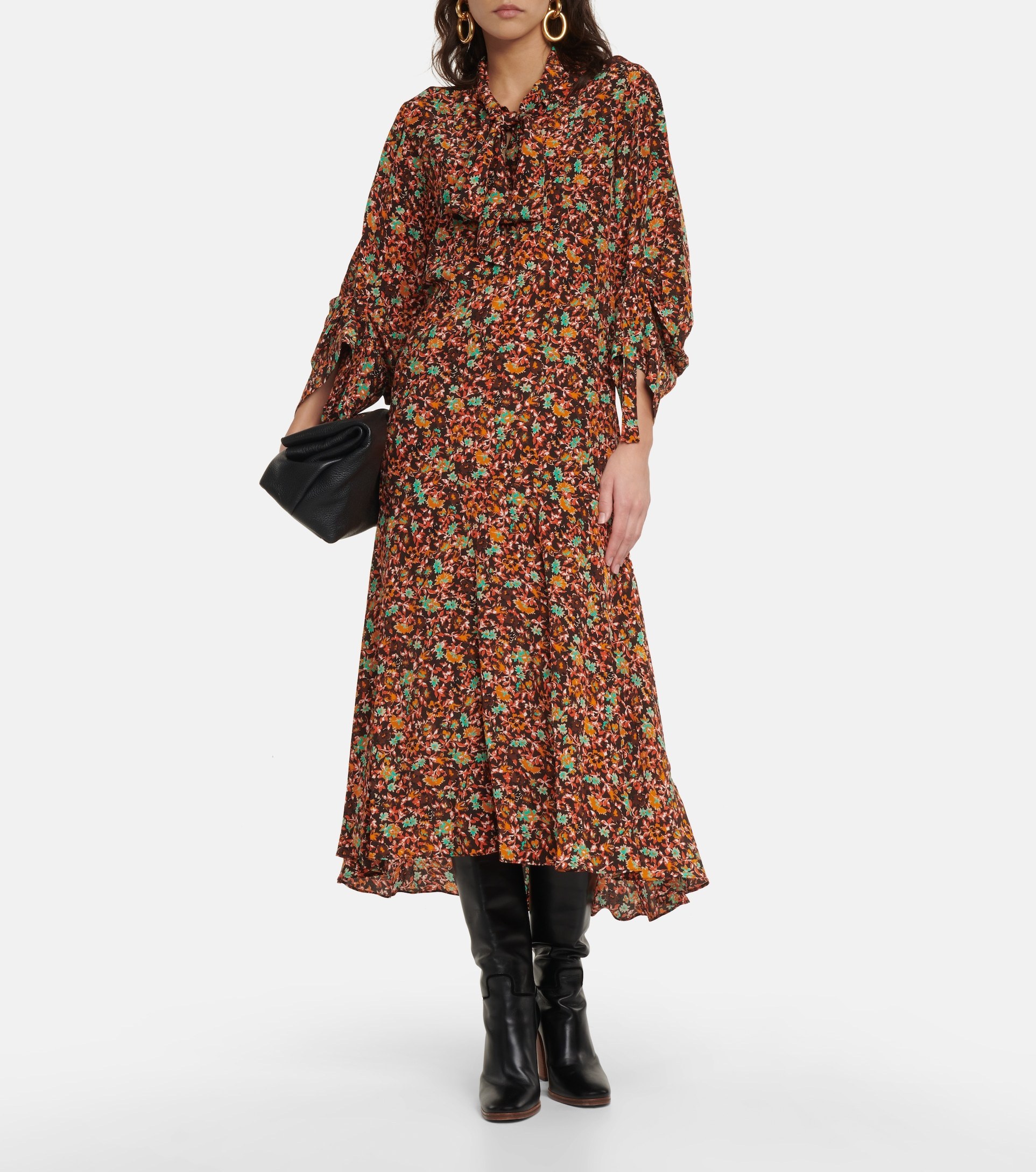 <関税込>Victoria Beckham*タイネック花柄シルクシャツドレス