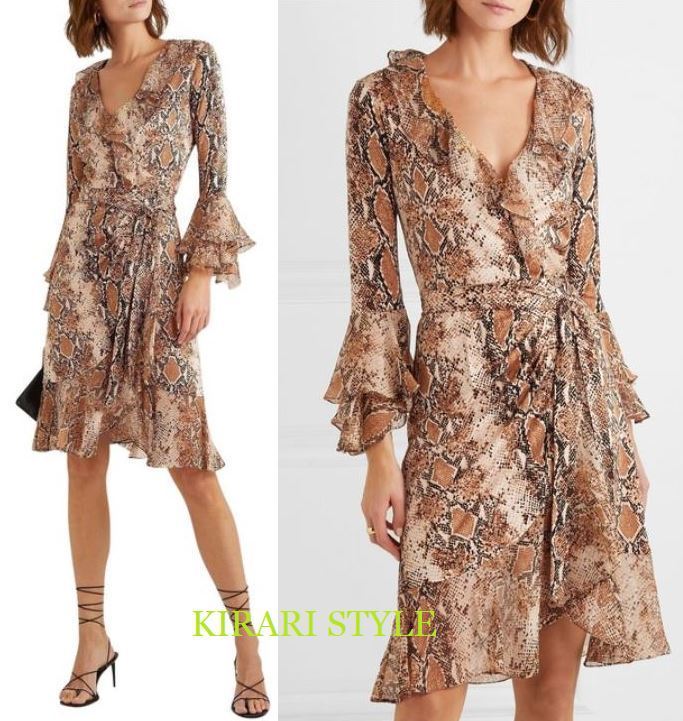 ダイアン DVF Carli パイソン 蛇柄 ラッフル 上品 ラップワンピ