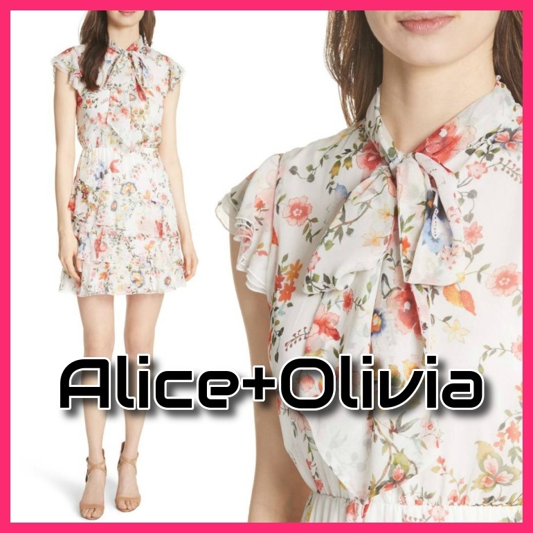 超歓迎 セール【Alice+Olivia】フリル袖が可愛い☆ティアードミニドレス ワンピース 超歓迎 セール【Alice+Olivia】フリル袖が可愛い☆ティアードミニドレス ワンピース