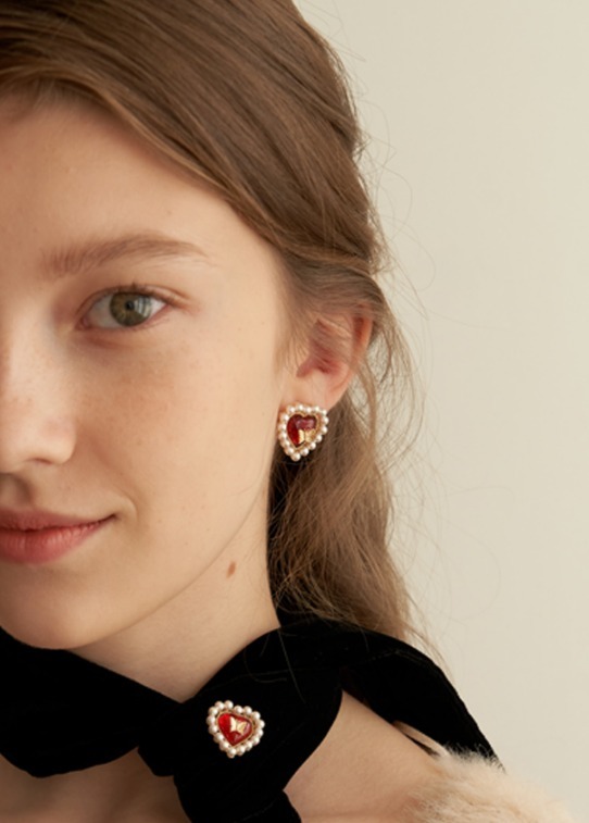 [TATIANA] 韓国☆Heart Color Pearl Earring