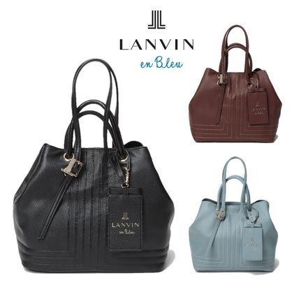 LANVIN en Bleu Shoulder Bags Faux Fur 2WAY 3WAY Plain Logo Shoulder Bags