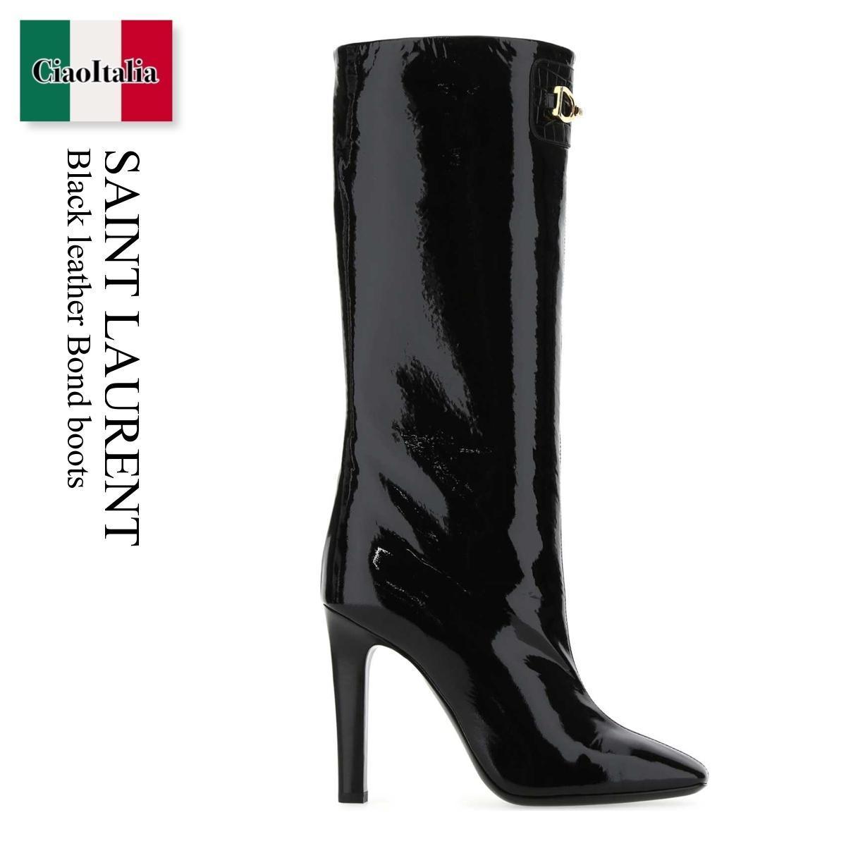 最安挑戦! Saint Laurent boots Bond leather Black ロングブーツ 最安挑戦! Saint Laurent boots Bond leather Black ロングブーツ