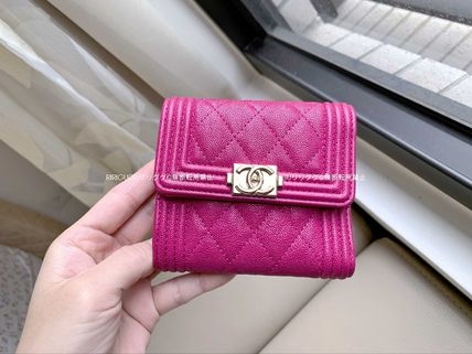 Chanel Half Coco Quilted Mini Wallet Caviar Skin Pink Leather w/Guarantee  Card