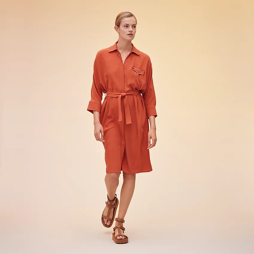HERMES ワンピース HERMES パリ購入 Mors a Jouetディティールシャツワンピース(7)